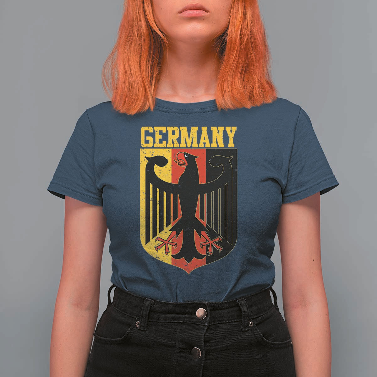 Proud Germany T Shirt For Women Bundesadler Coat of Arms German Flag - Wonder Print Shop