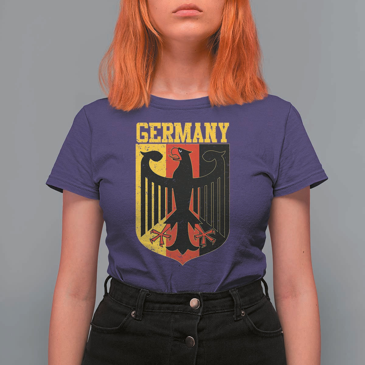 Proud Germany T Shirt For Women Bundesadler Coat of Arms German Flag - Wonder Print Shop