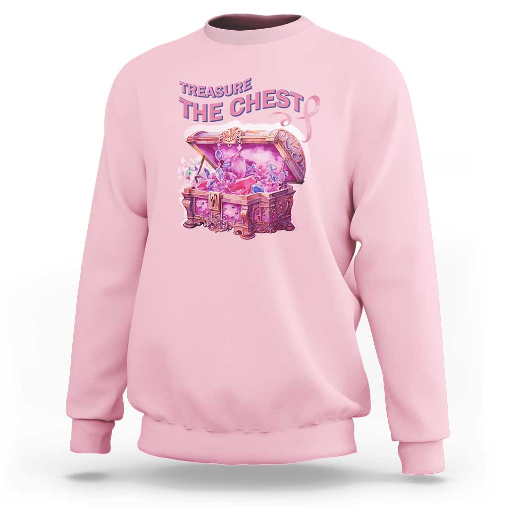 Breast Cancer Awareness Sweatshirt Treasure The Chest Crystal Diamond Pink Ribbon - Wonder Print Shop