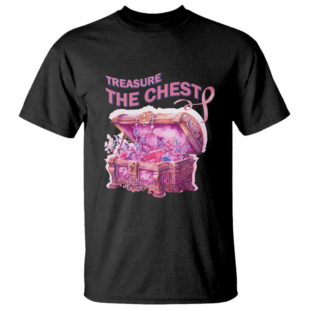Breast Cancer Awareness T Shirt Treasure The Chest Crystal Diamond Pink Ribbon - Wonder Print Shop