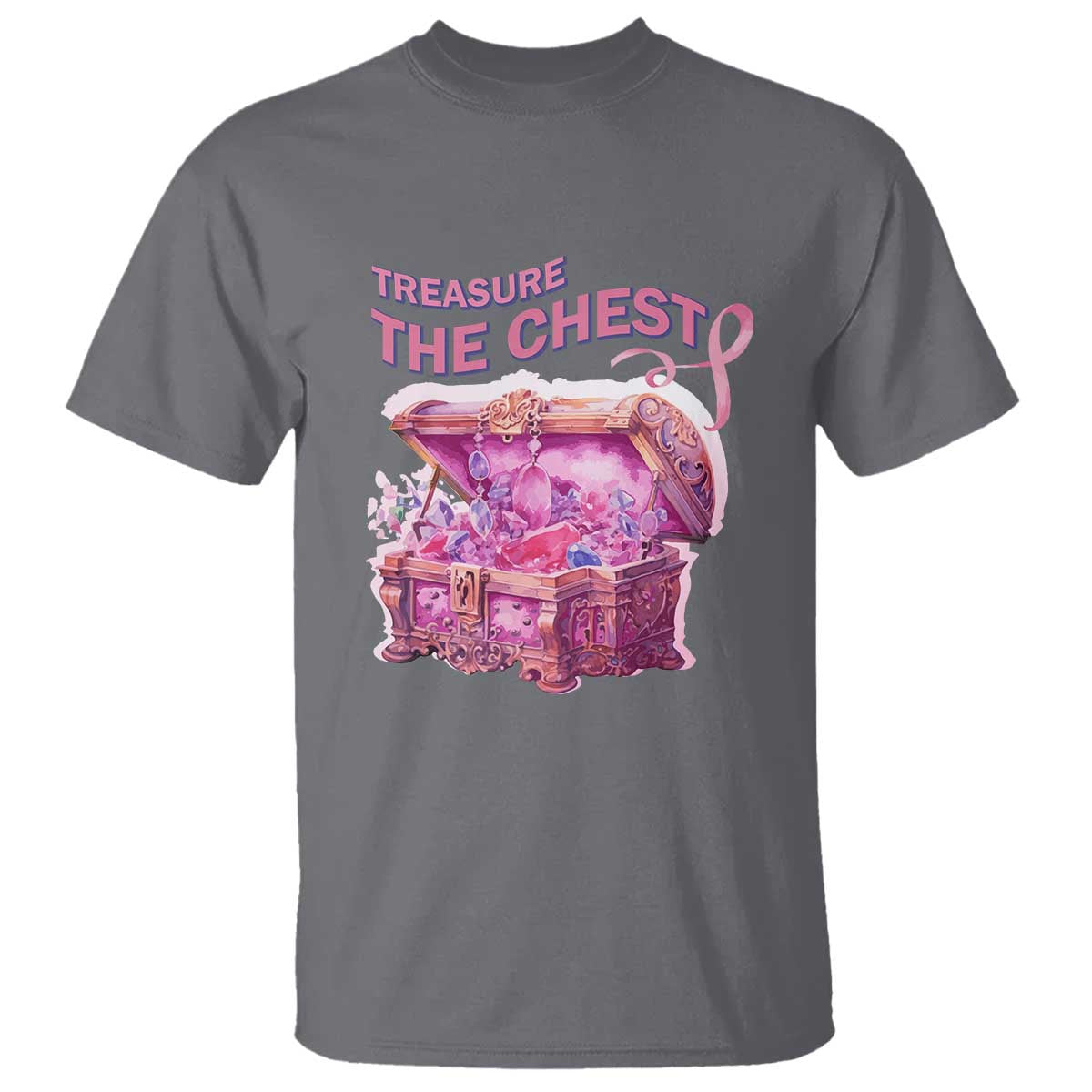 Breast Cancer Awareness T Shirt Treasure The Chest Crystal Diamond Pink Ribbon - Wonder Print Shop