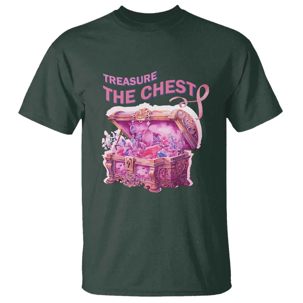 Breast Cancer Awareness T Shirt Treasure The Chest Crystal Diamond Pink Ribbon - Wonder Print Shop
