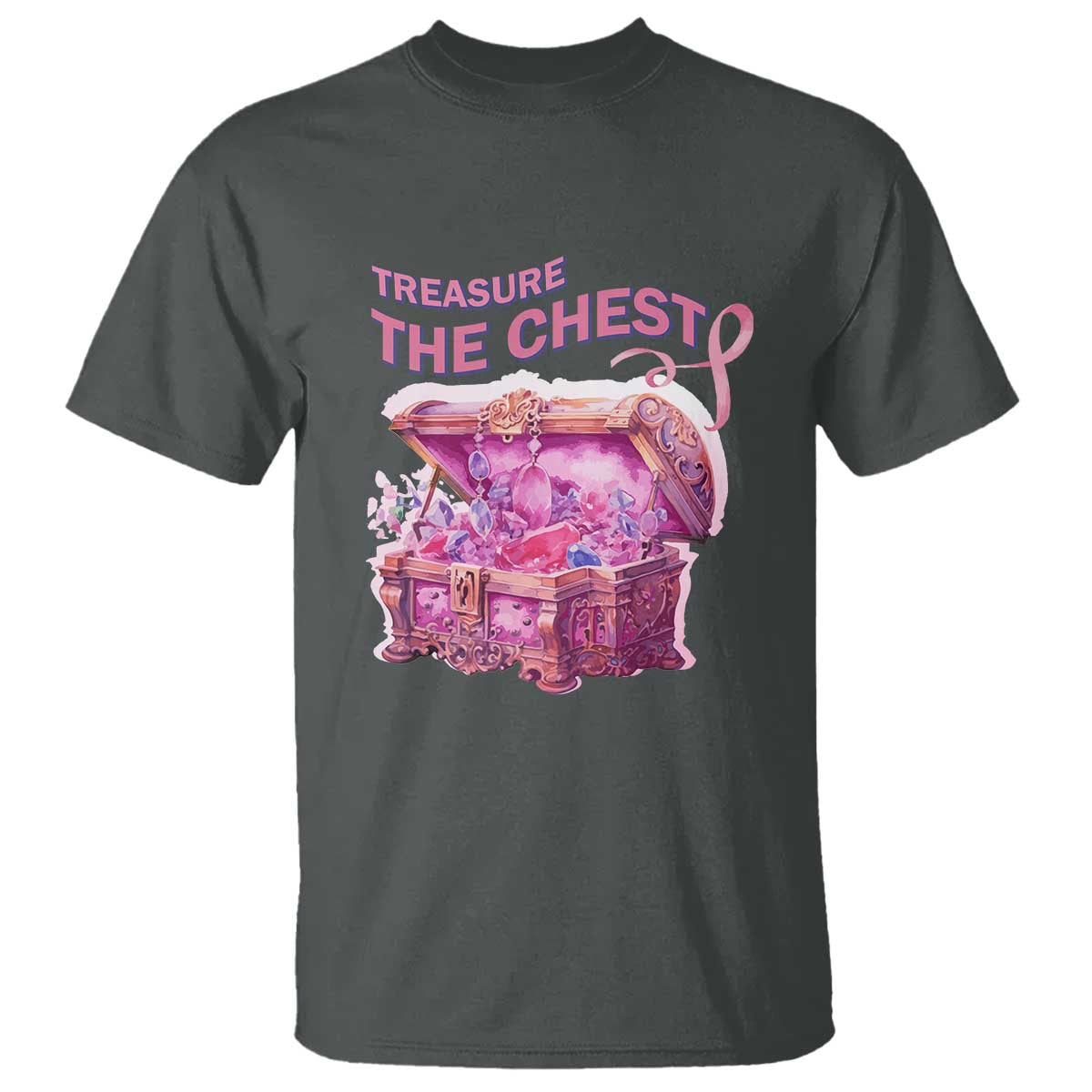 Breast Cancer Awareness T Shirt Treasure The Chest Crystal Diamond Pink Ribbon - Wonder Print Shop