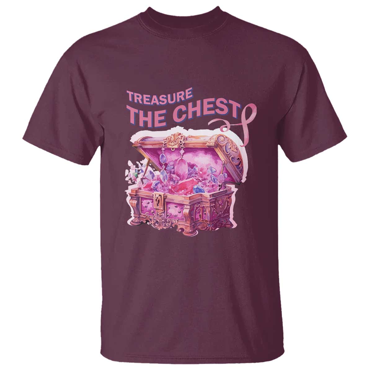 Breast Cancer Awareness T Shirt Treasure The Chest Crystal Diamond Pink Ribbon - Wonder Print Shop