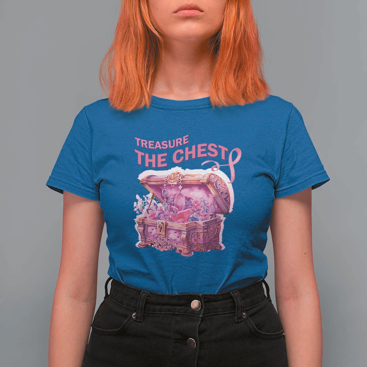 Breast Cancer Awareness T Shirt For Women Treasure The Chest Crystal Diamond Pink Ribbon - Wonder Print Shop
