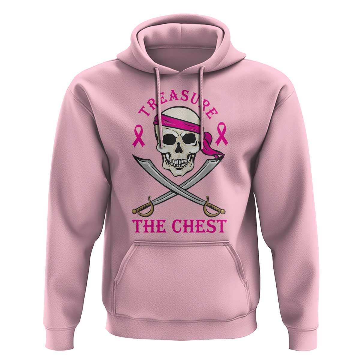 Breast Cancer Awareness Hoodie Treasure The Chest Pirate Skull Sword Pink Ribbon - Wonder Print Shop