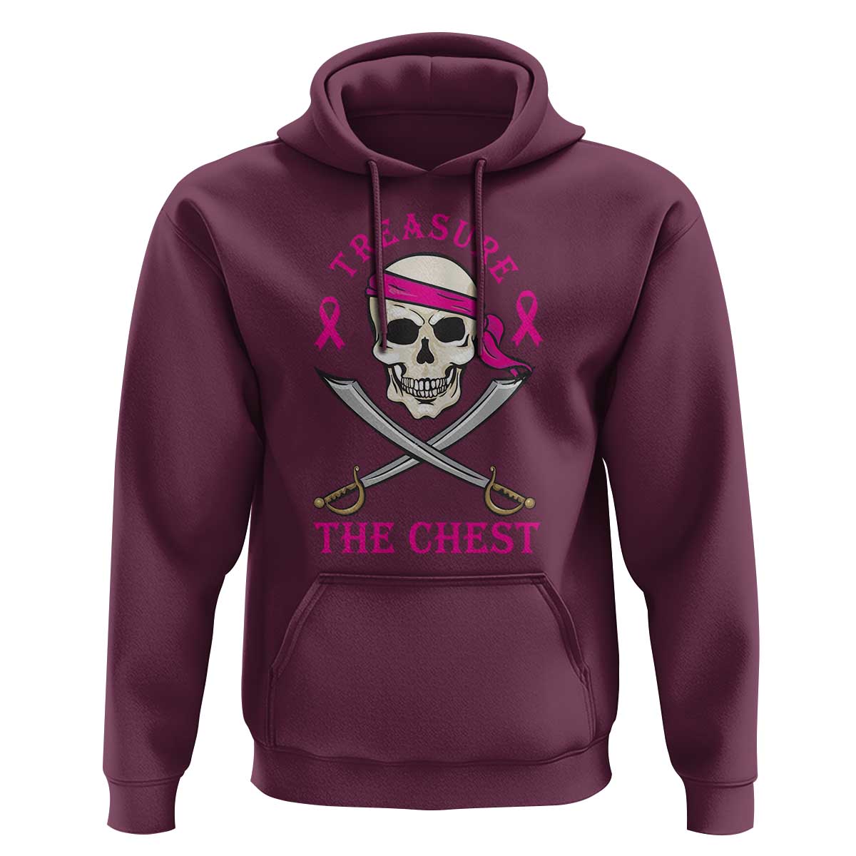 Breast Cancer Awareness Hoodie Treasure The Chest Pirate Skull Sword Pink Ribbon - Wonder Print Shop