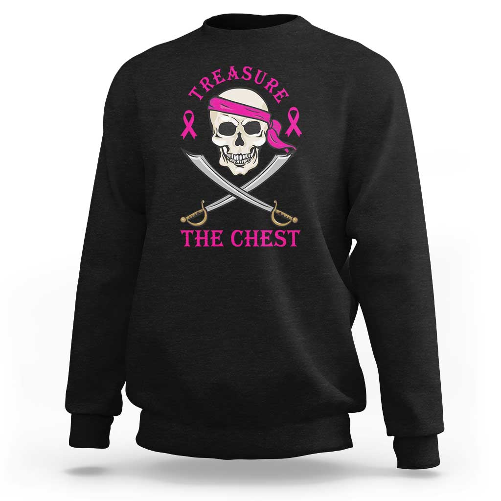 Breast Cancer Awareness Sweatshirt Treasure The Chest Pirate Skull Sword Pink Ribbon - Wonder Print Shop