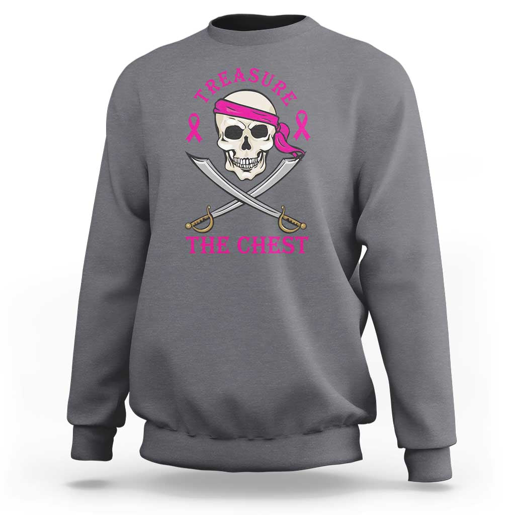 Breast Cancer Awareness Sweatshirt Treasure The Chest Pirate Skull Sword Pink Ribbon - Wonder Print Shop