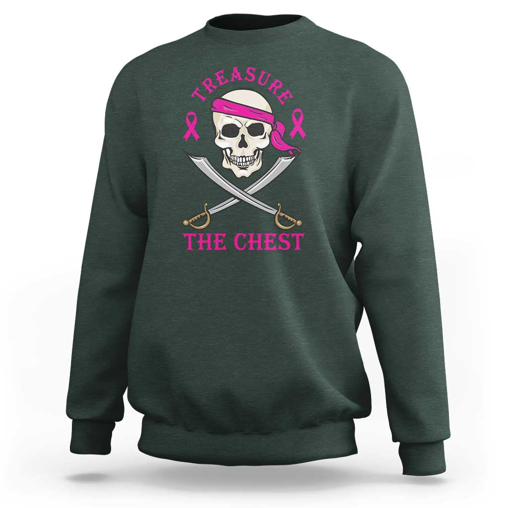 Breast Cancer Awareness Sweatshirt Treasure The Chest Pirate Skull Sword Pink Ribbon - Wonder Print Shop