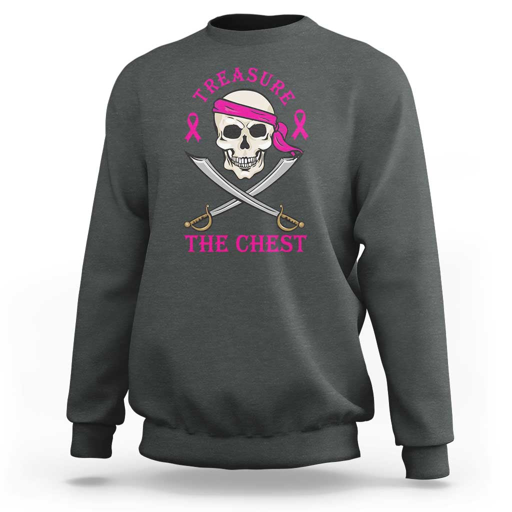 Breast Cancer Awareness Sweatshirt Treasure The Chest Pirate Skull Sword Pink Ribbon - Wonder Print Shop