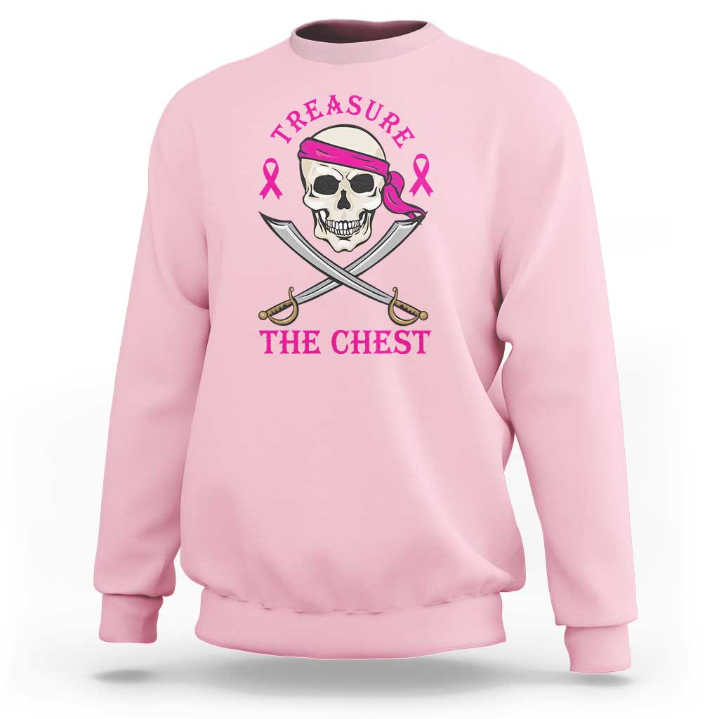 Breast Cancer Awareness Sweatshirt Treasure The Chest Pirate Skull Sword Pink Ribbon - Wonder Print Shop
