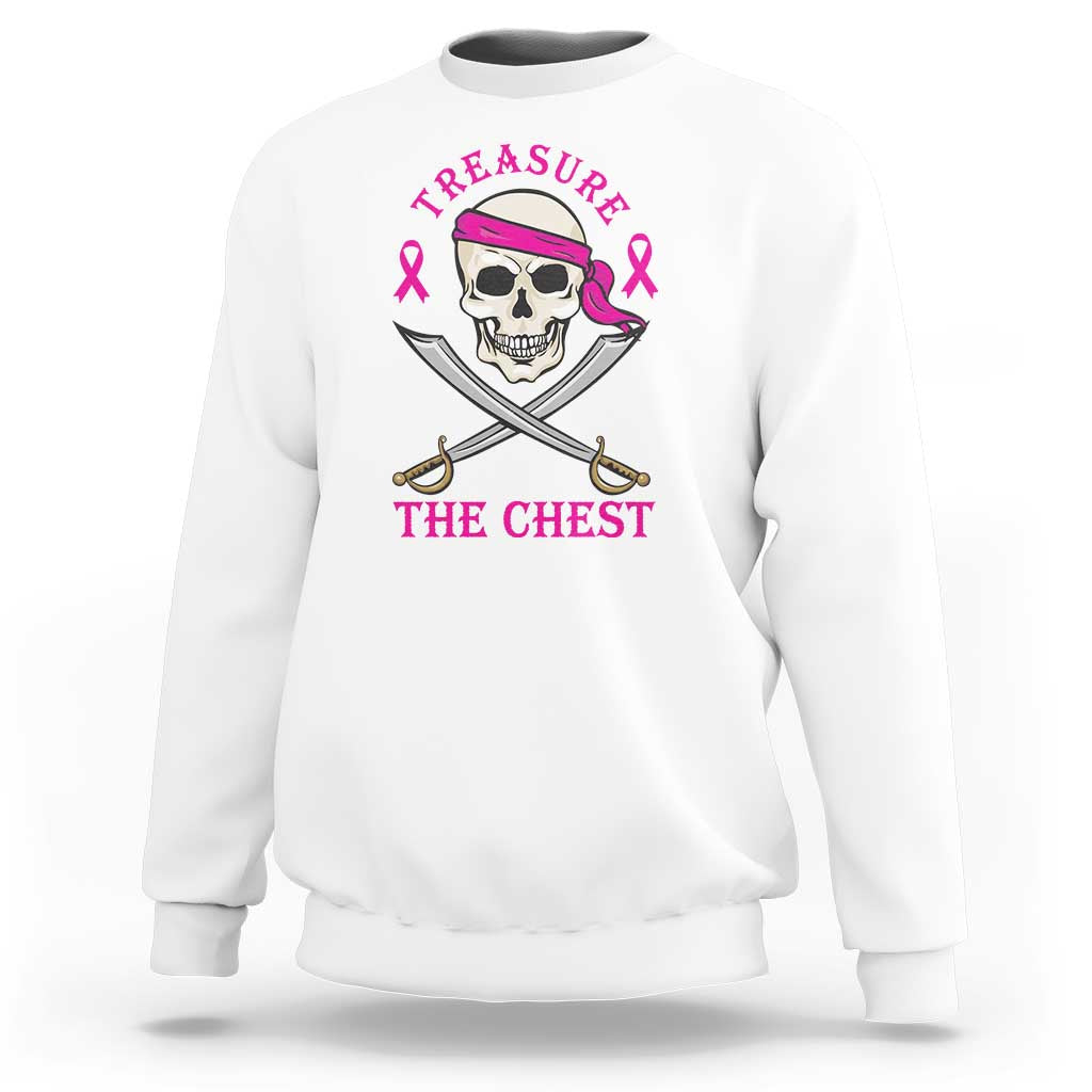 Breast Cancer Awareness Sweatshirt Treasure The Chest Pirate Skull Sword Pink Ribbon - Wonder Print Shop