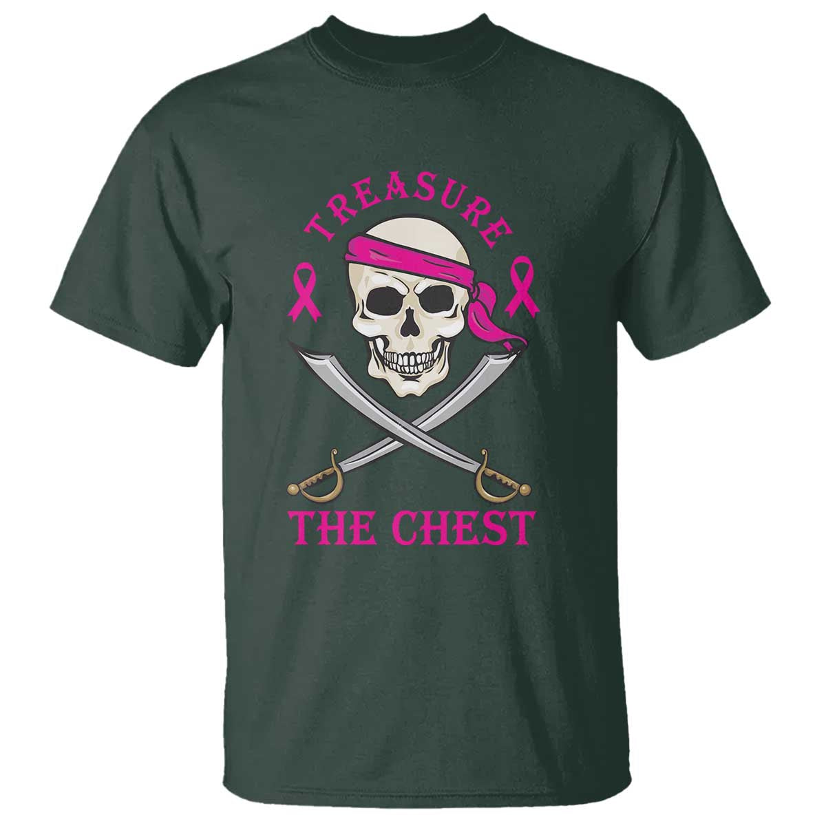 Breast Cancer Awareness T Shirt Treasure The Chest Pirate Skull Sword Pink Ribbon - Wonder Print Shop