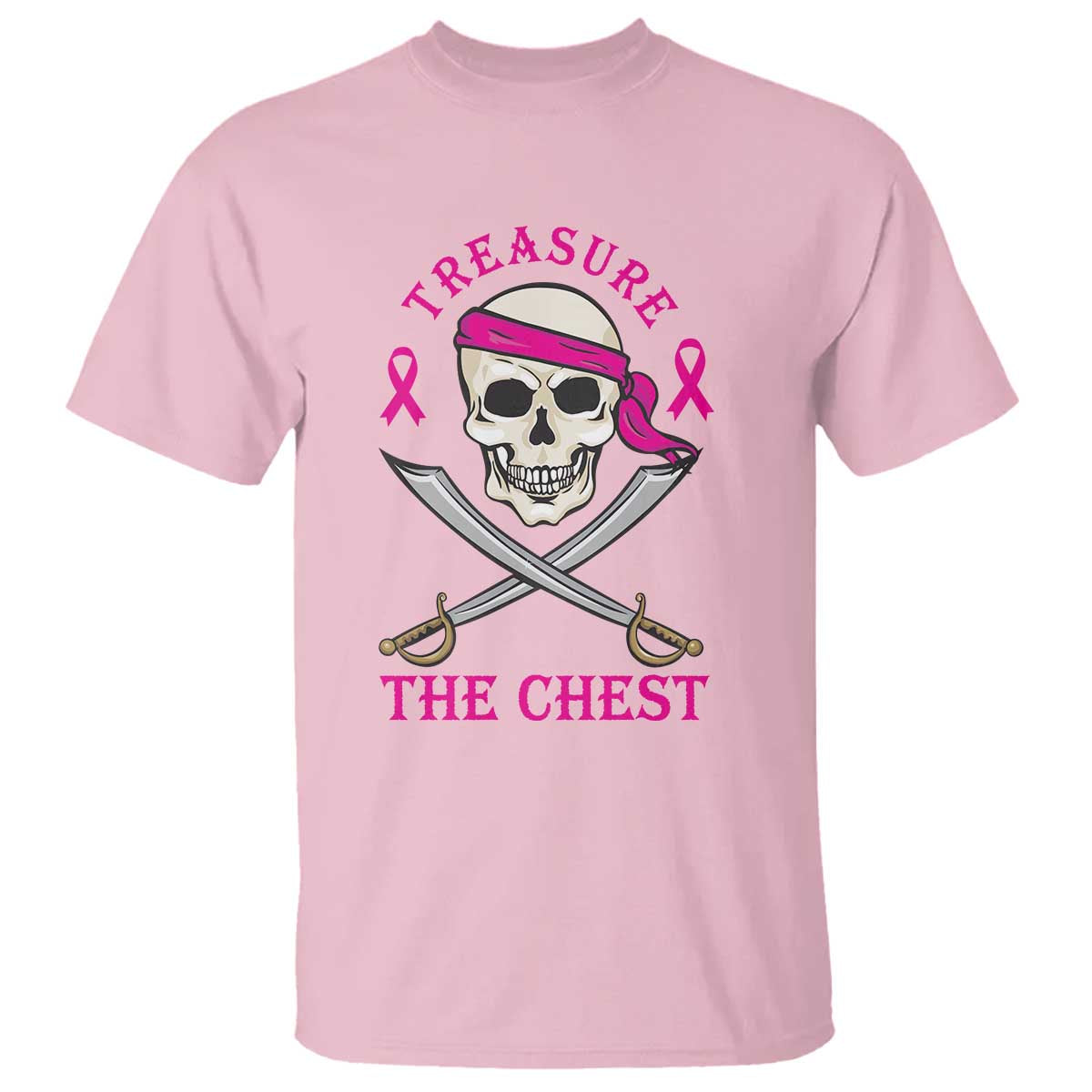 Breast Cancer Awareness T Shirt Treasure The Chest Pirate Skull Sword Pink Ribbon - Wonder Print Shop