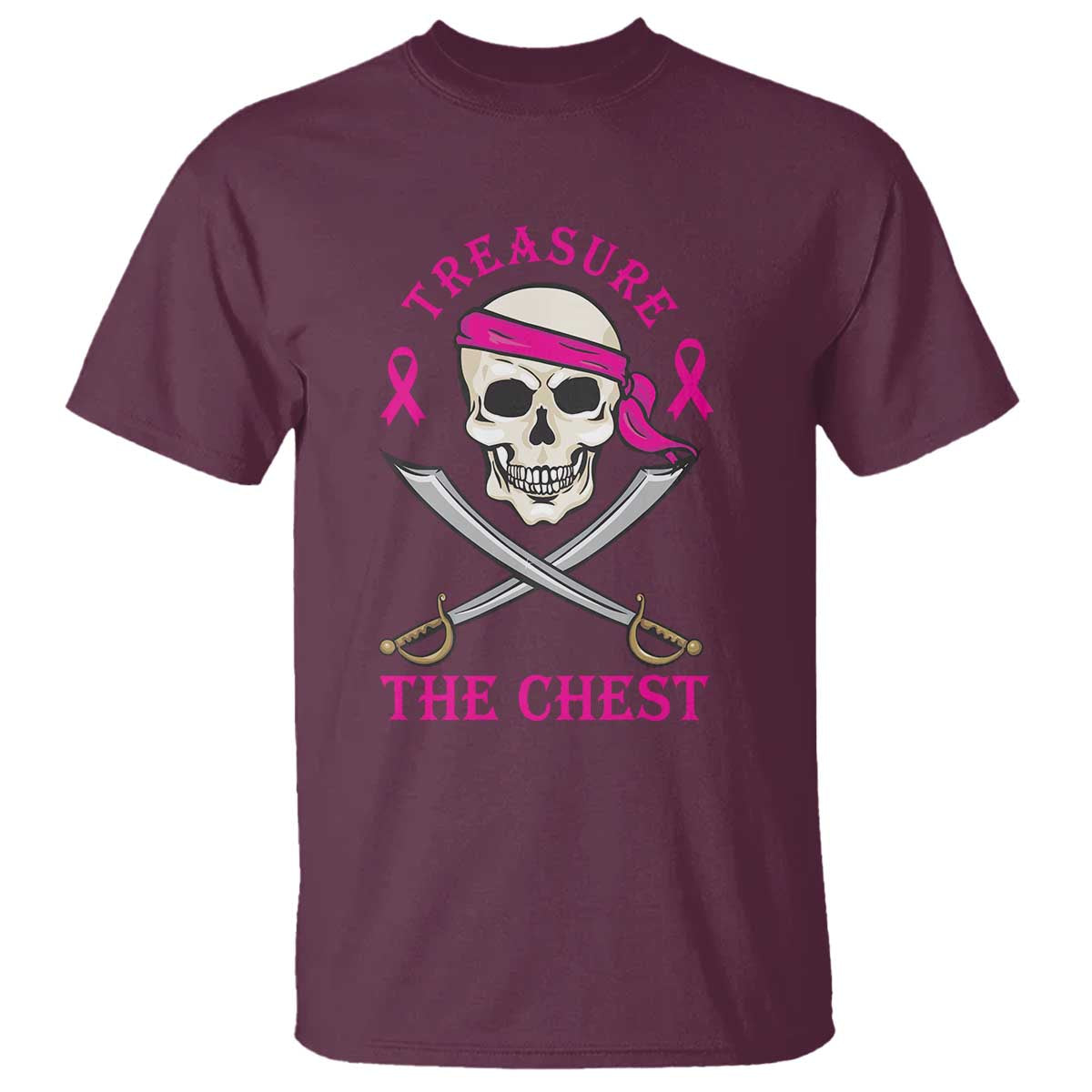 Breast Cancer Awareness T Shirt Treasure The Chest Pirate Skull Sword Pink Ribbon - Wonder Print Shop