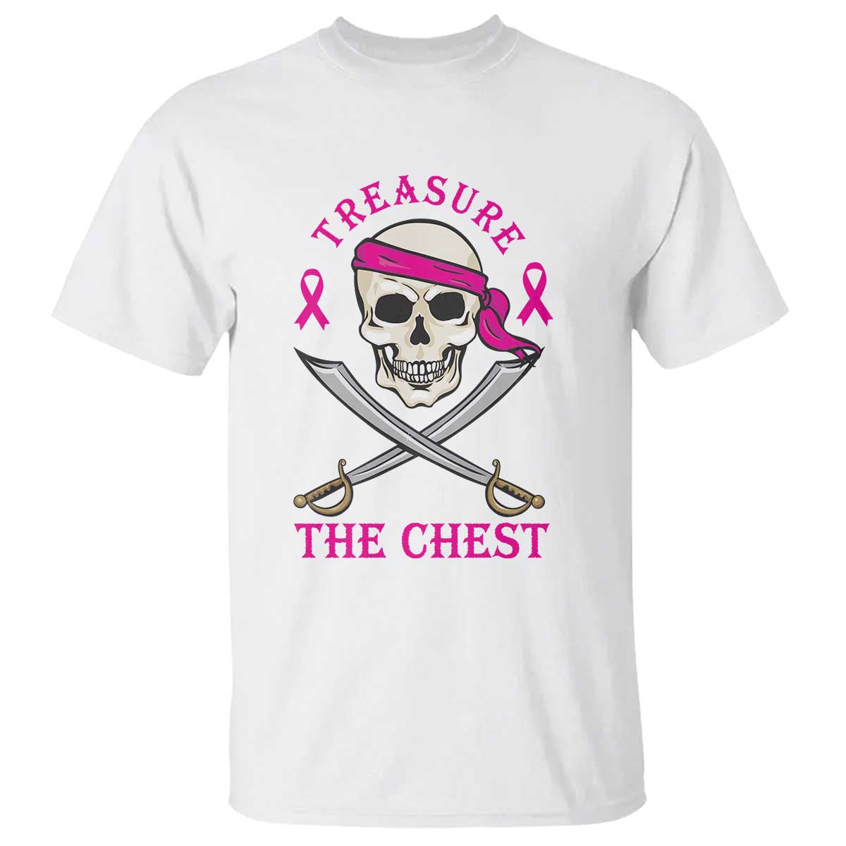 Breast Cancer Awareness T Shirt Treasure The Chest Pirate Skull Sword Pink Ribbon - Wonder Print Shop