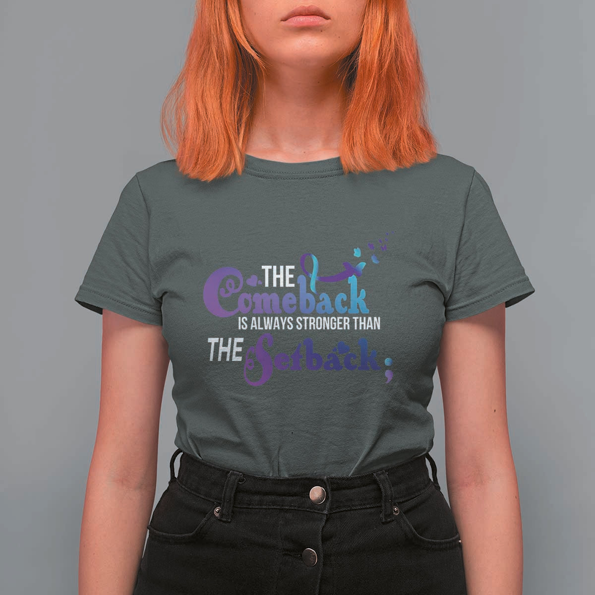 Suicide Prevention Awareness T Shirt For Women The Comeback Is Always Stronger Than The Setback Semicolon - Wonder Print Shop