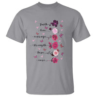 Breast Cancer Awareness T Shirt Faith Love Courage Strength Hope Cure Pink Flower Roses Butterfly - Wonder Print Shop