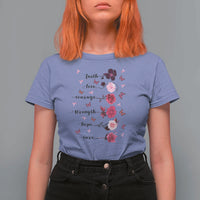Breast Cancer Awareness T Shirt For Women Faith Love Courage Strength Hope Cure Pink Flower Roses Butterfly - Wonder Print Shop