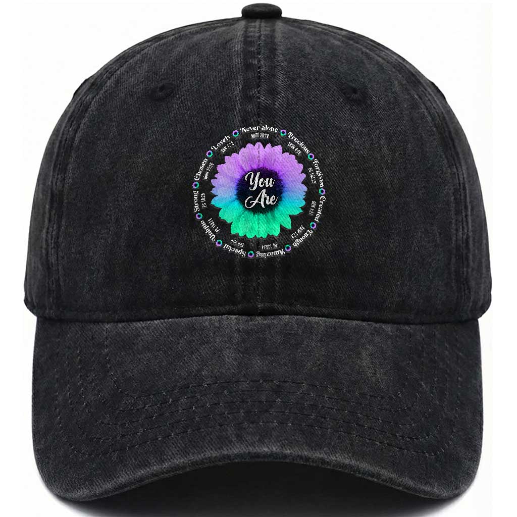 Suicide Prevention Awareness Washed Cotton Baseball Cap You Are Never Alone Enough Amazing Special Strong Lovely Sunflower