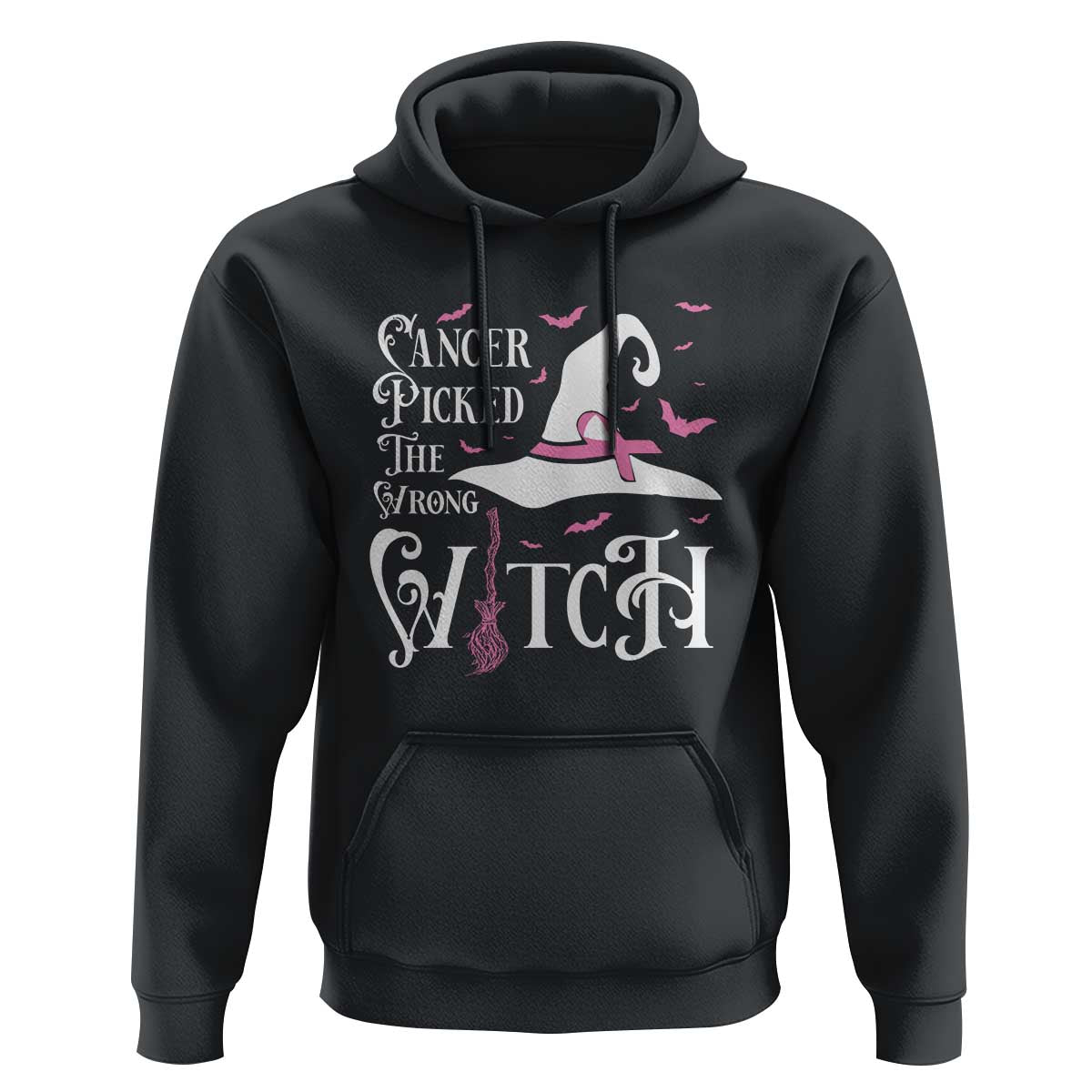 Breast Cancer Awareness Hoodie Cancer Picked The Wrong Witch Hat Broom Bat Pink Ribbon - Wonder Print Shop