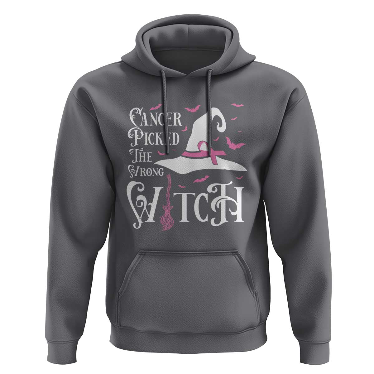 Breast Cancer Awareness Hoodie Cancer Picked The Wrong Witch Hat Broom Bat Pink Ribbon - Wonder Print Shop