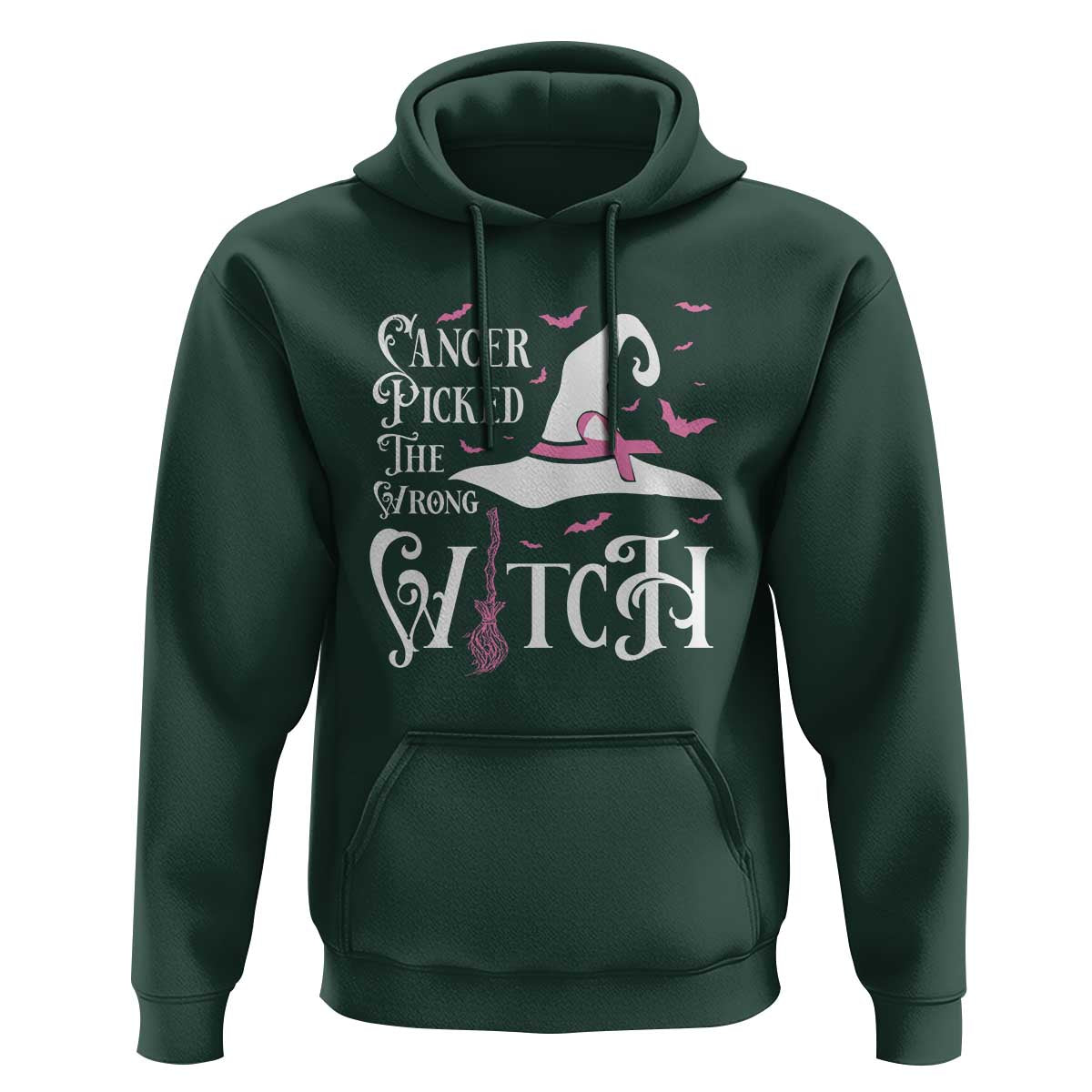 Breast Cancer Awareness Hoodie Cancer Picked The Wrong Witch Hat Broom Bat Pink Ribbon - Wonder Print Shop