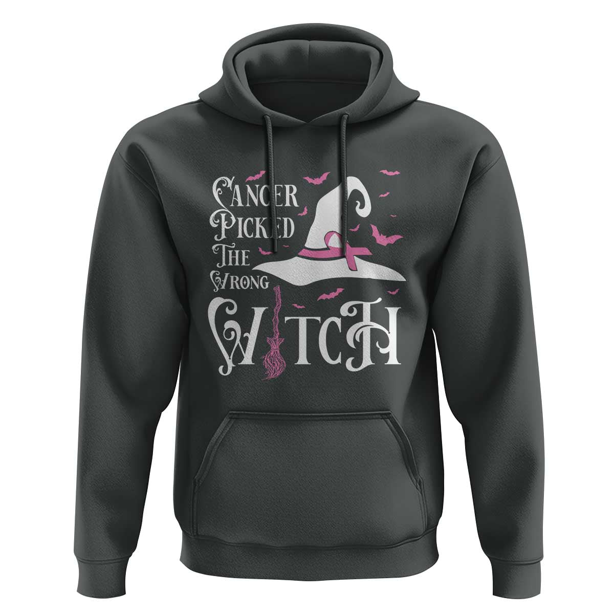 Breast Cancer Awareness Hoodie Cancer Picked The Wrong Witch Hat Broom Bat Pink Ribbon - Wonder Print Shop