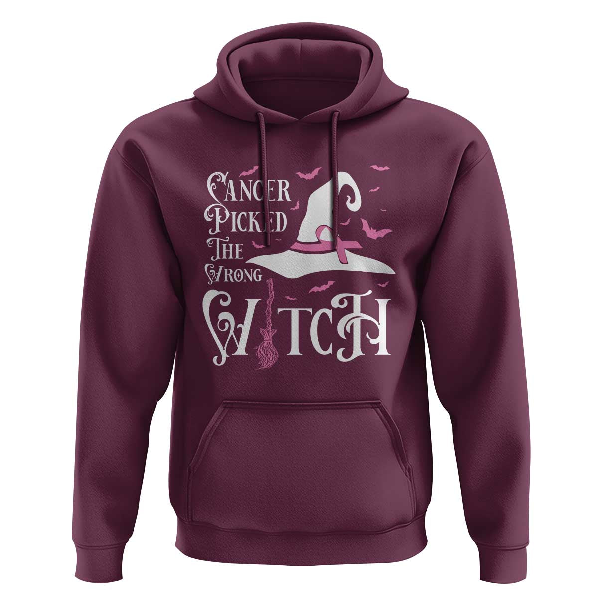 Breast Cancer Awareness Hoodie Cancer Picked The Wrong Witch Hat Broom Bat Pink Ribbon - Wonder Print Shop