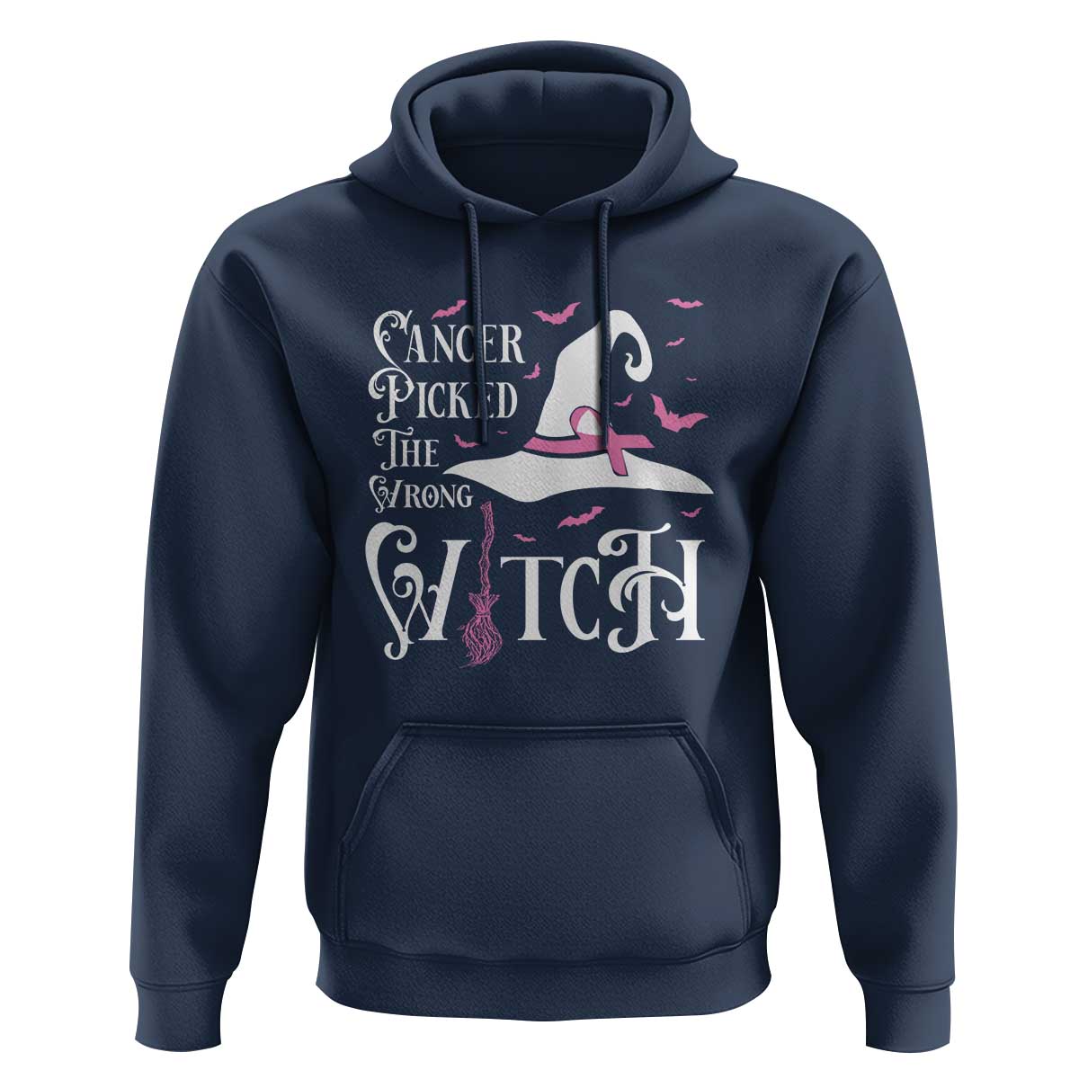 Breast Cancer Awareness Hoodie Cancer Picked The Wrong Witch Hat Broom Bat Pink Ribbon - Wonder Print Shop