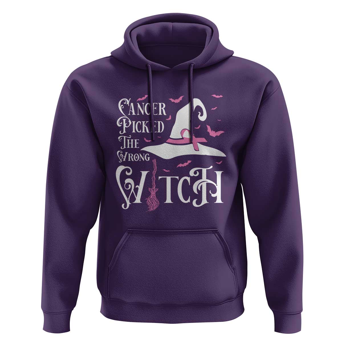 Breast Cancer Awareness Hoodie Cancer Picked The Wrong Witch Hat Broom Bat Pink Ribbon - Wonder Print Shop