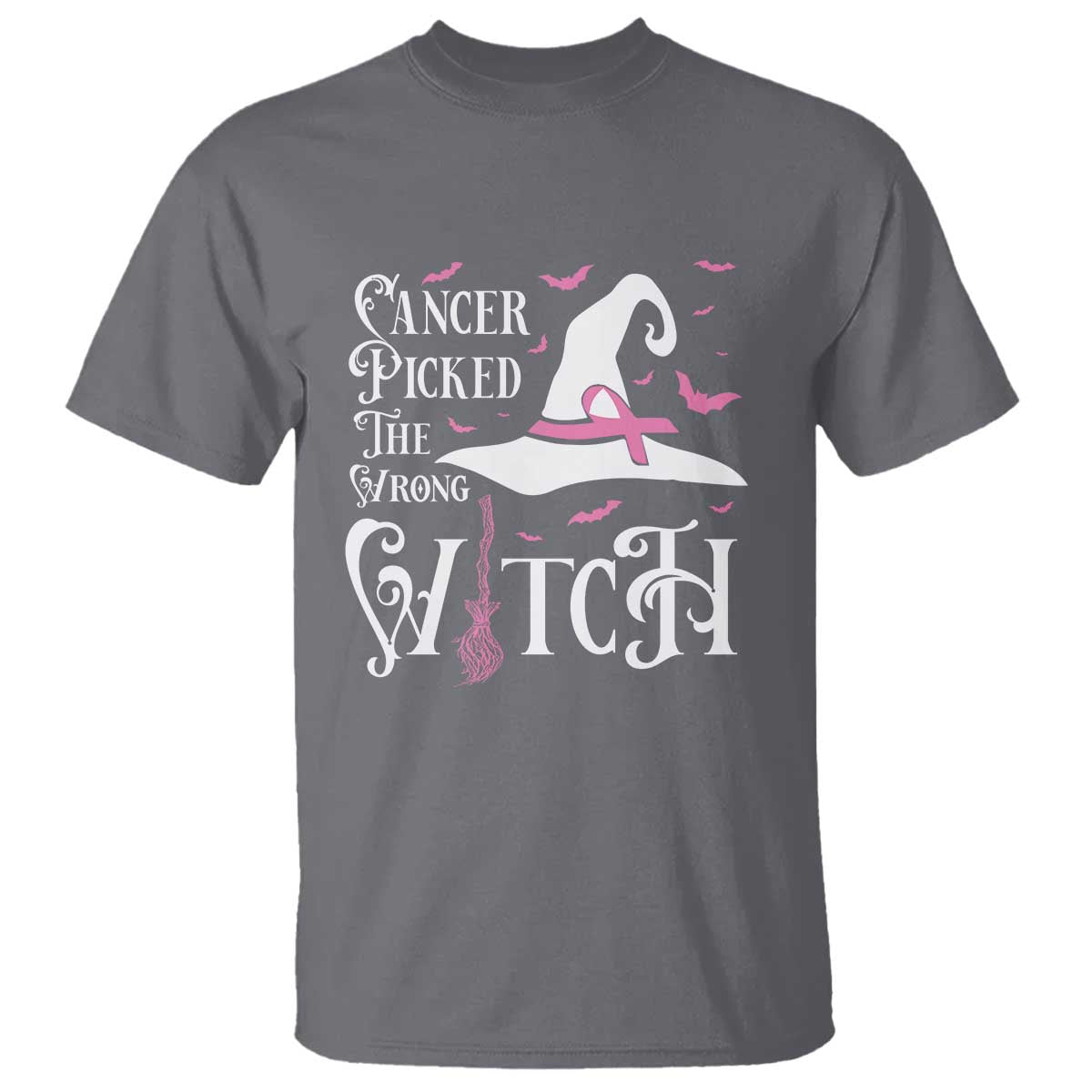 Breast Cancer Awareness T Shirt Cancer Picked The Wrong Witch Hat Broom Bat Pink Ribbon - Wonder Print Shop