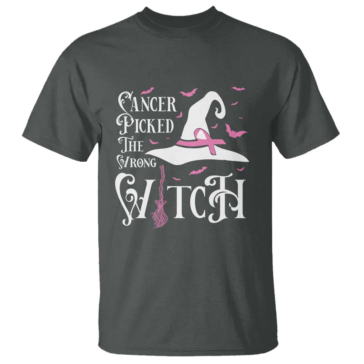 Breast Cancer Awareness T Shirt Cancer Picked The Wrong Witch Hat Broom Bat Pink Ribbon - Wonder Print Shop