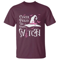 Breast Cancer Awareness T Shirt Cancer Picked The Wrong Witch Hat Broom Bat Pink Ribbon - Wonder Print Shop