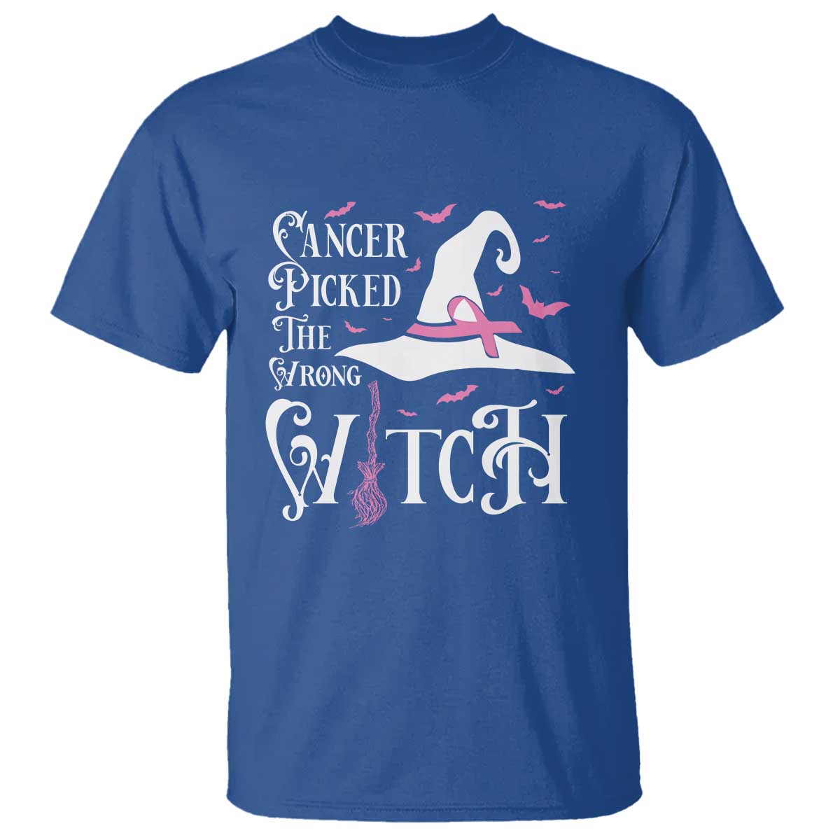 Breast Cancer Awareness T Shirt Cancer Picked The Wrong Witch Hat Broom Bat Pink Ribbon - Wonder Print Shop