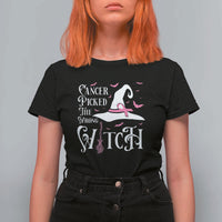 Breast Cancer Awareness T Shirt For Women Cancer Picked The Wrong Witch Hat Broom Bat Pink Ribbon - Wonder Print Shop