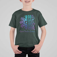 Suicide Prevention Awareness T Shirt For Kid You Are Worthy You Are Loved You Are Needed You Are Enough Hand Butterfly - Wonder Print Shop