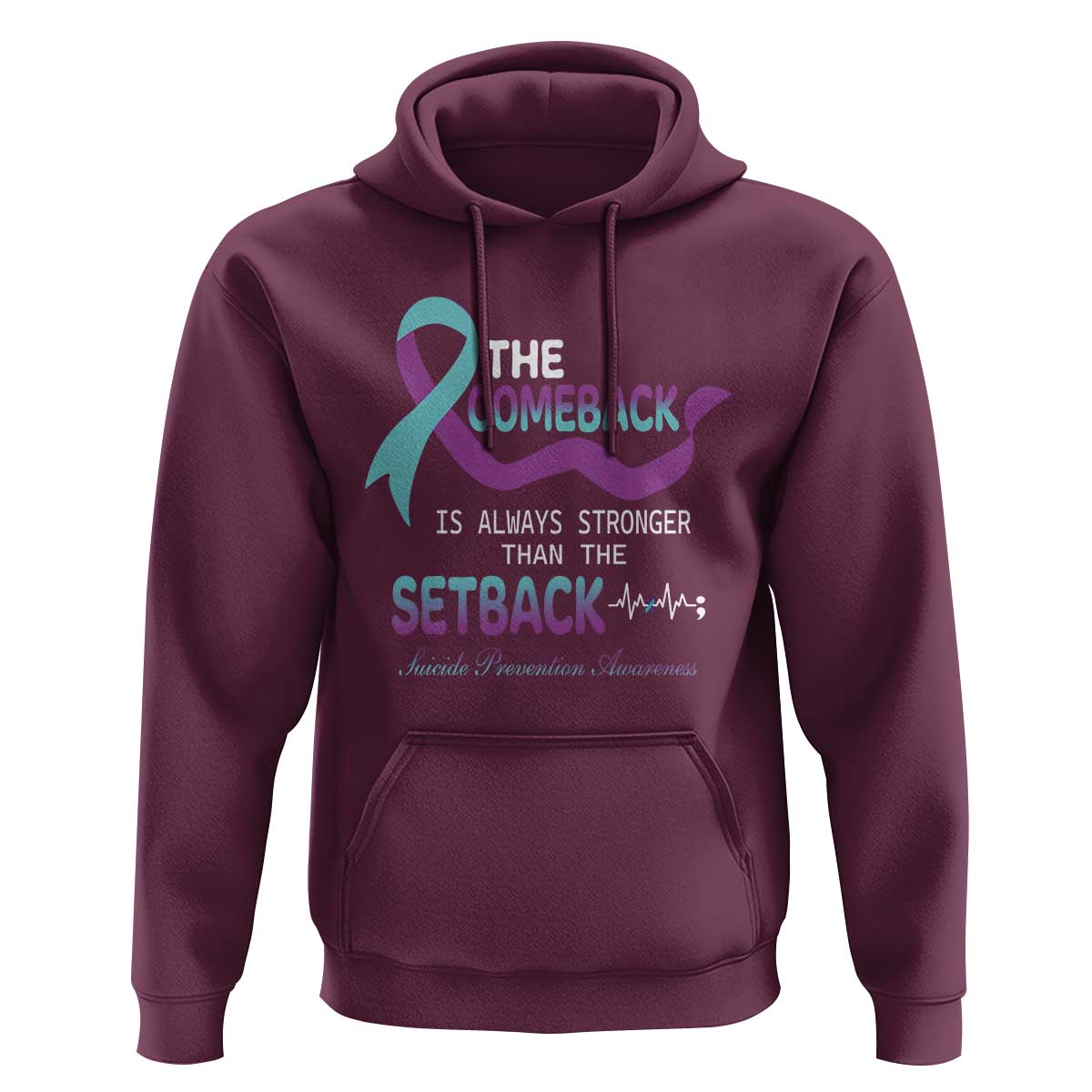 Suicide Prevention Awareness Hoodie The Comeback Is Always Stronger Than The Setback Heartbeat - Wonder Print Shop