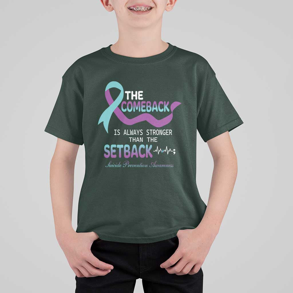 Suicide Prevention Awareness T Shirt For Kid The Comeback Is Always Stronger Than The Setback Heartbeat - Wonder Print Shop