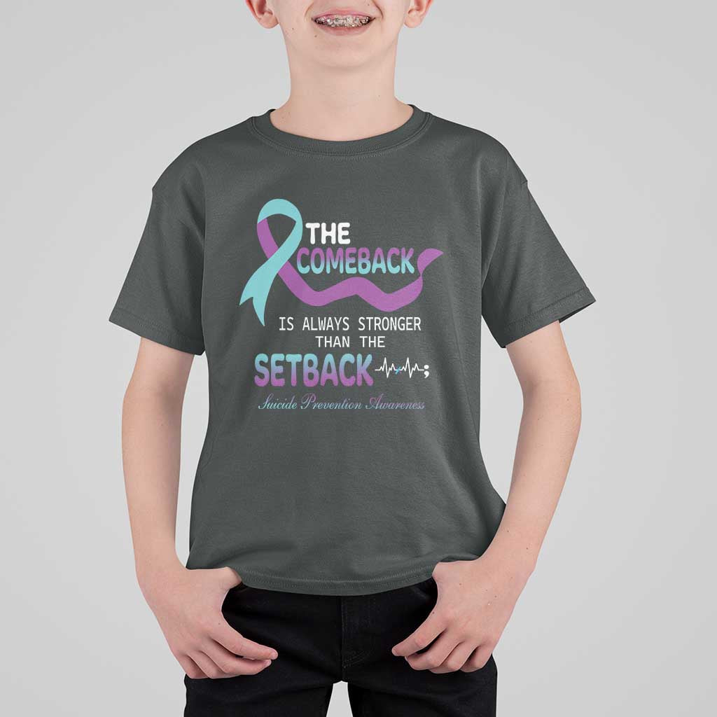 Suicide Prevention Awareness T Shirt For Kid The Comeback Is Always Stronger Than The Setback Heartbeat - Wonder Print Shop