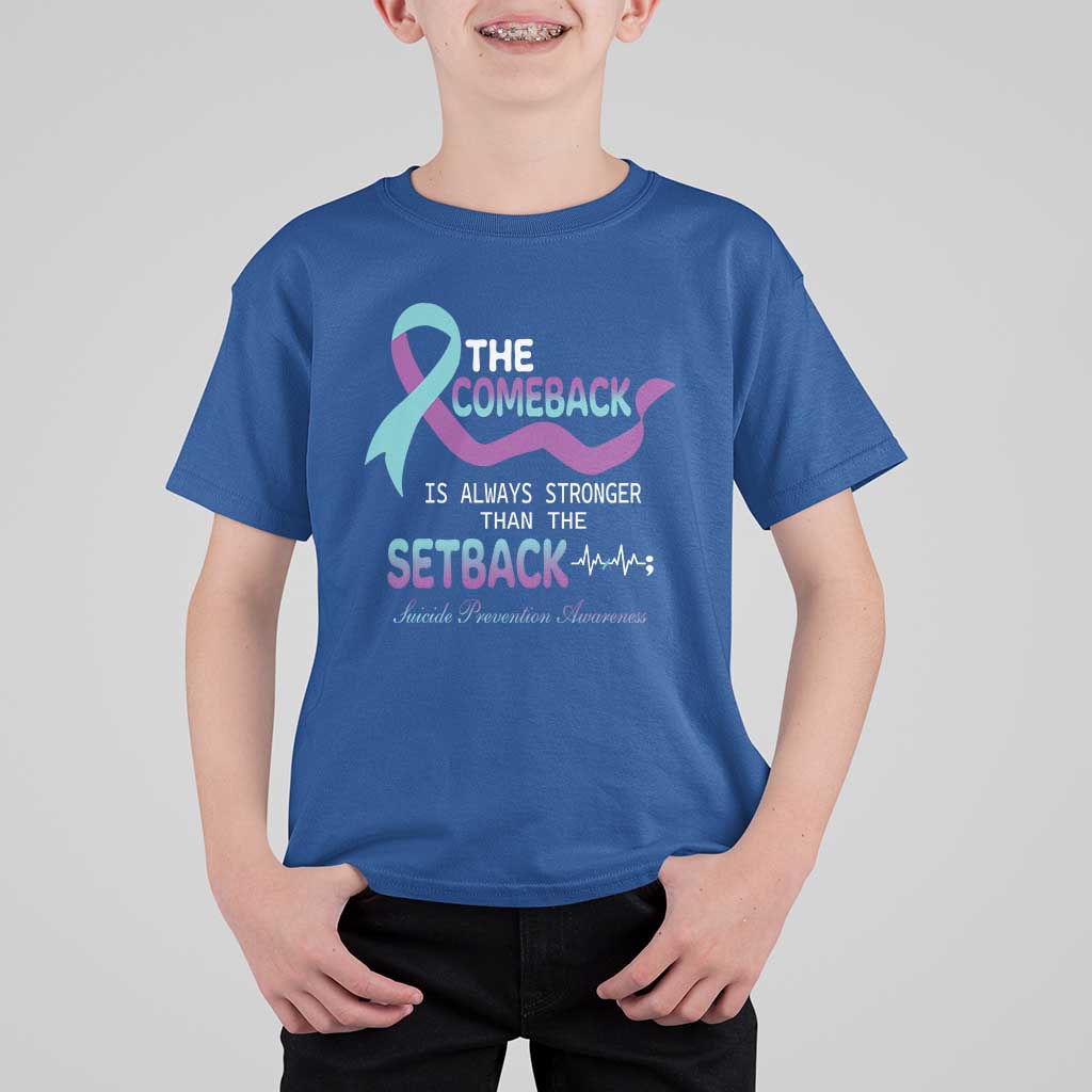 Suicide Prevention Awareness T Shirt For Kid The Comeback Is Always Stronger Than The Setback Heartbeat - Wonder Print Shop