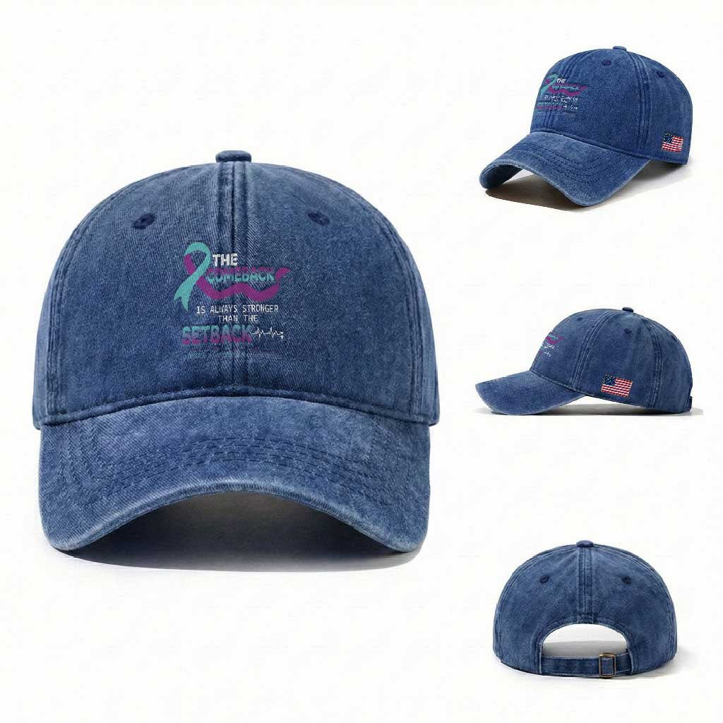 Suicide Prevention Awareness Washed Cotton Baseball Cap The Comeback Is Always Stronger Than The Setback Heartbeat