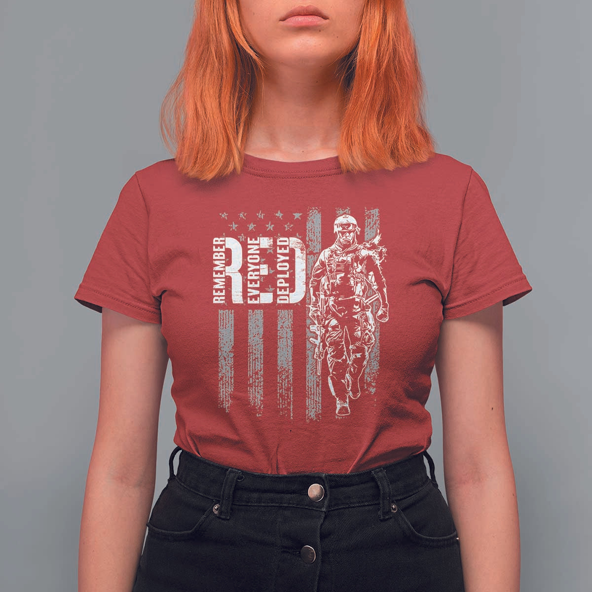 RED Friday T Shirt For Women Remember Everyone Deployed American Flag Military Patriotic Veteran - Wonder Print Shop