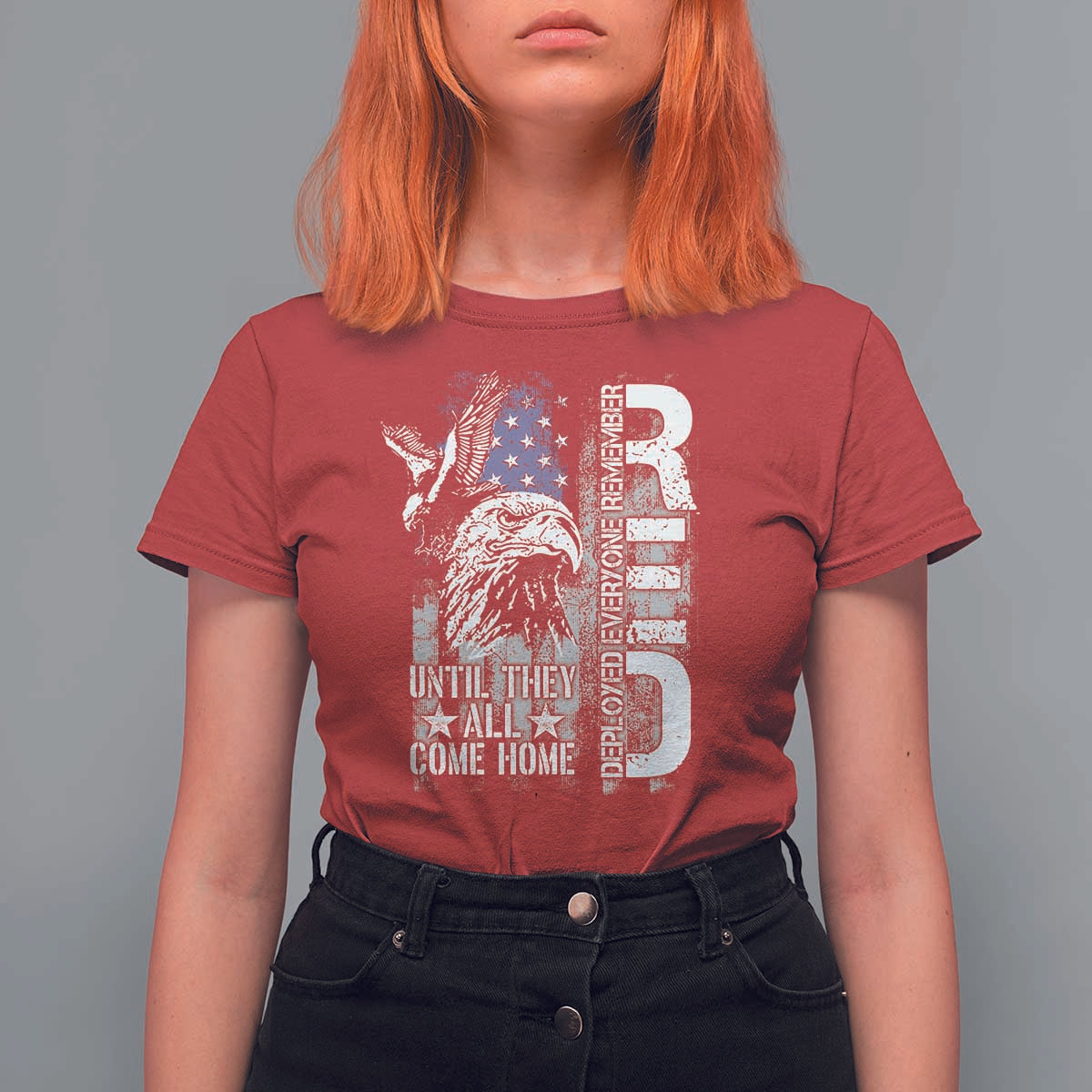 RED Friday T Shirt For Women Remember Everyone Deployed Until They All Come Home Military Eagle USA Flag - Wonder Print Shop