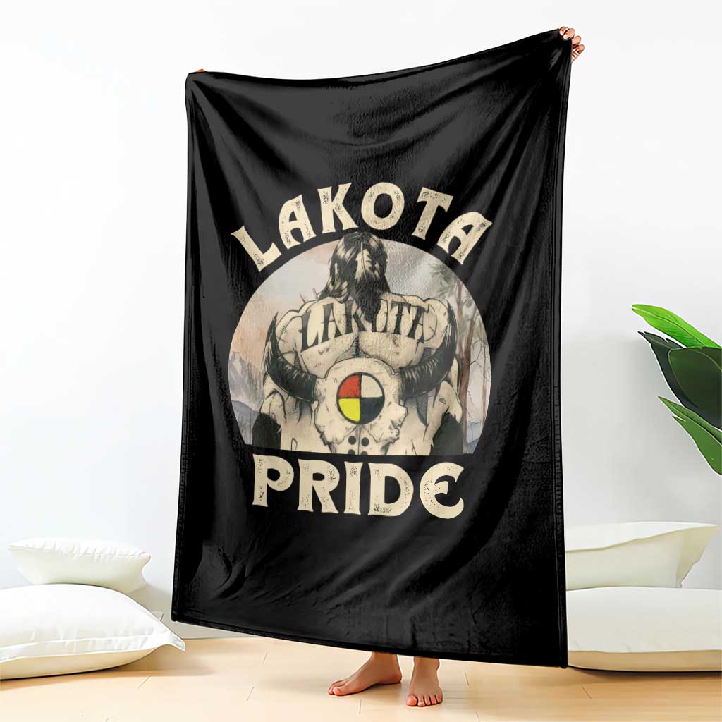 Native American Throw Blanket Lakota Pride Medicine Wheel Cow Skull - Wonder Print Shop