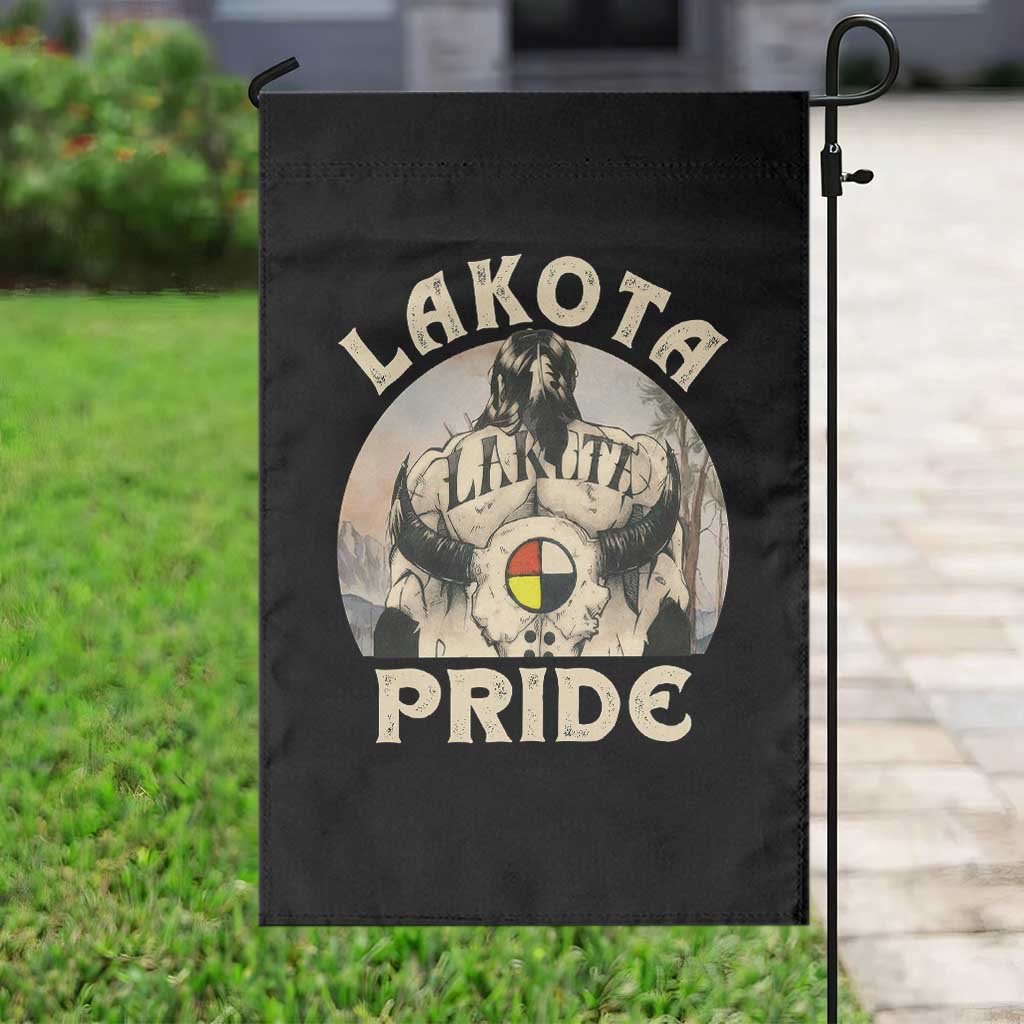Native American Garden Flag Lakota Pride Medicine Wheel Cow Skull - Wonder Print Shop