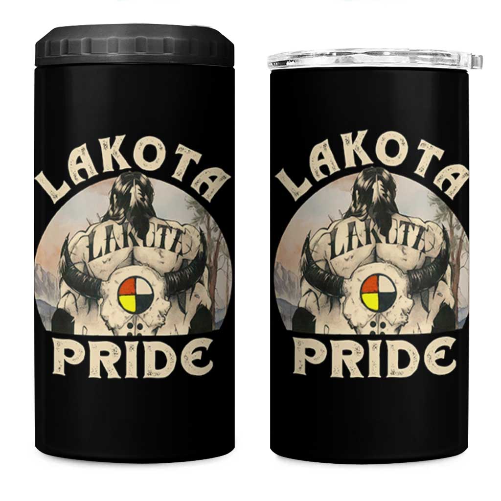 Native American 4 in 1 Can Cooler Tumbler Lakota Pride Medicine Wheel Cow Skull - Wonder Print Shop