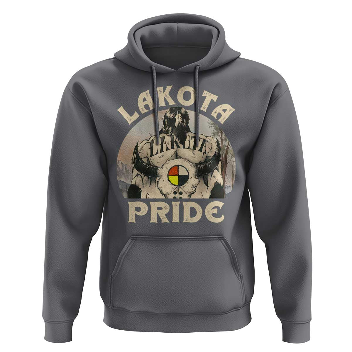 Native American Hoodie Lakota Pride Medicine Wheel Cow Skull - Wonder Print Shop