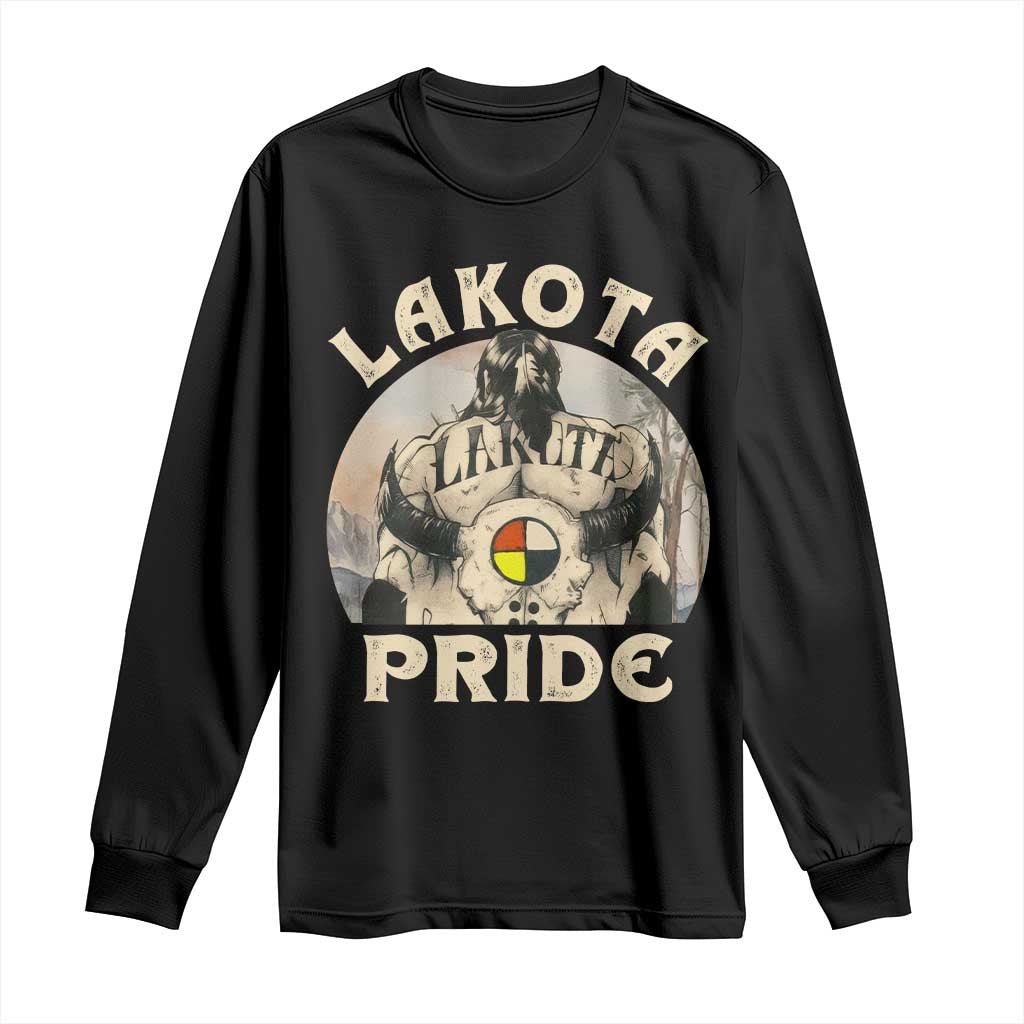 Native American Long Sleeve Shirt Lakota Pride Medicine Wheel Cow Skull - Wonder Print Shop